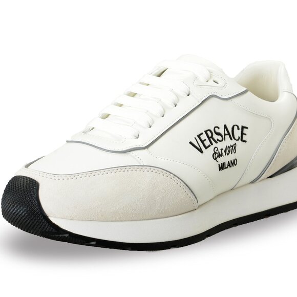 Versace Men's White Logo Embroidery Suede Leather Sneakers Shoes US 10 IT 43